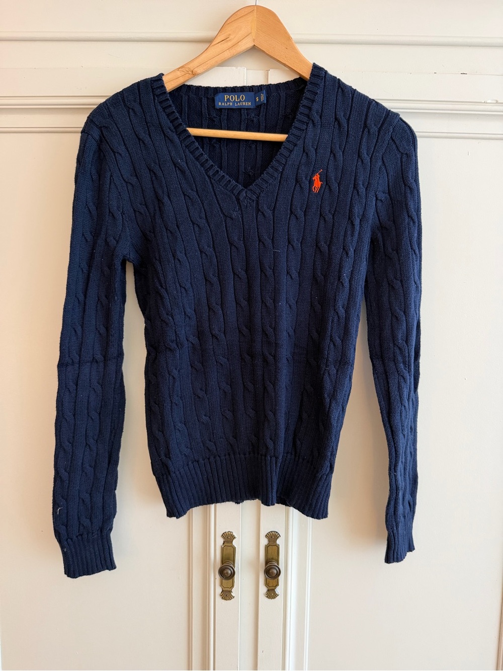 Polo by Ralph Lauren Women’s Slim Fit Navy Cable Knit V-Neck Sweater